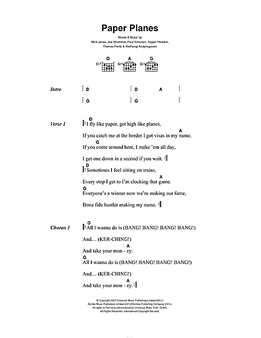 Paper Planes (Guitar Chords/Lyrics) von M.I.A.