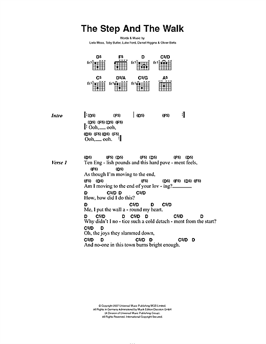 The Step And The Walk (Guitar Chords/Lyrics) von The Duke Spirit