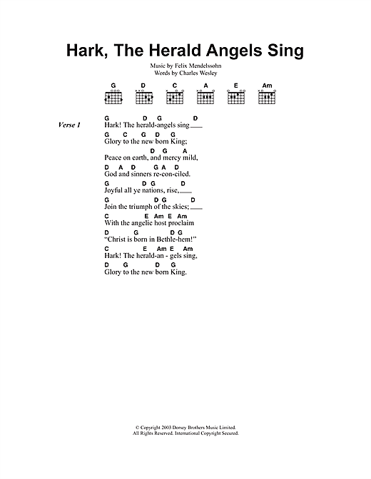 Hark! The Herald Angels Sing (Guitar Chords/Lyrics) von Christmas Carol