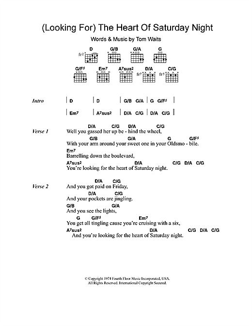 (Looking For) The Heart Of Saturday Night (Guitar Chords/Lyrics) von Tom Waits