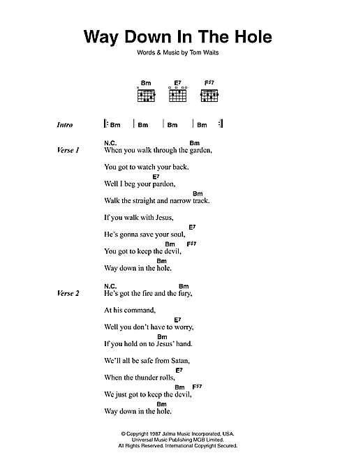 Way Down In The Hole (Guitar Chords/Lyrics) von Tom Waits