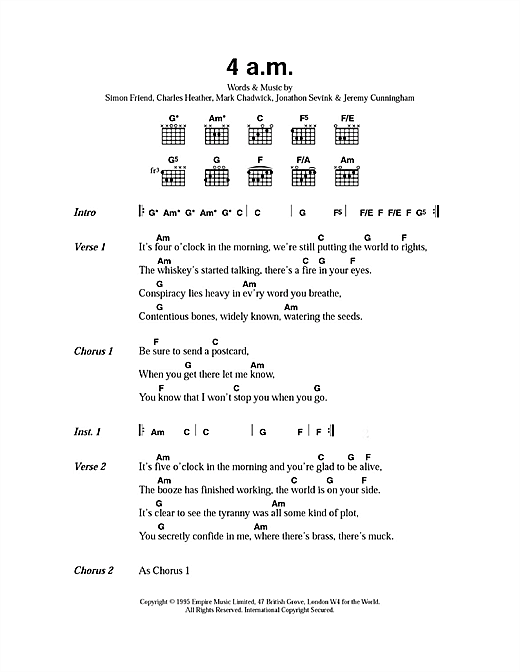 4am (Guitar Chords/Lyrics) von The Levellers