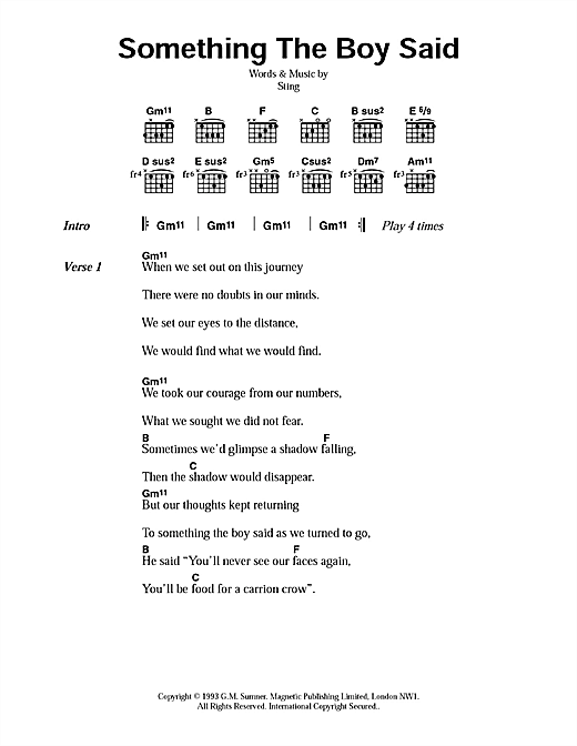 Something The Boy Said (Guitar Chords/Lyrics) von Sting