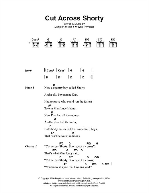 Cut Across Shorty (Guitar Chords/Lyrics) von Eddie Cochran