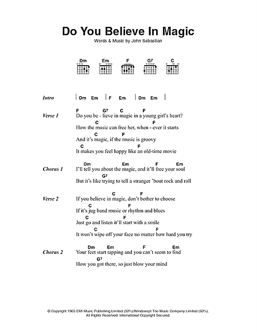 Do You Believe In Magic (Guitar Chords/Lyrics) von The Lovin' Spoonful