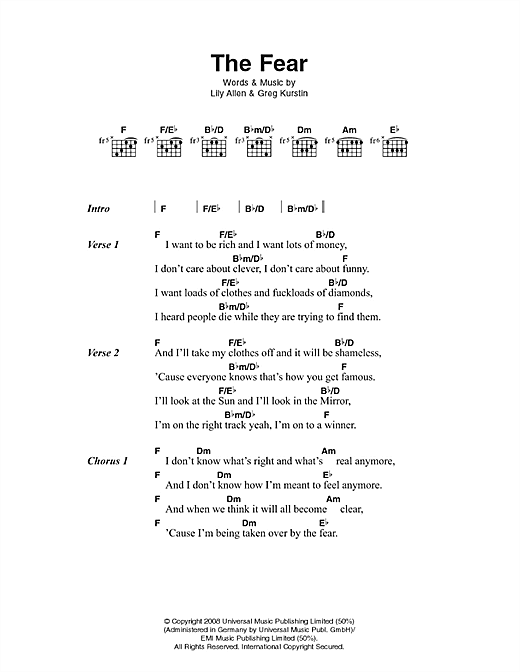 The Fear (Guitar Chords/Lyrics) von Lily Allen