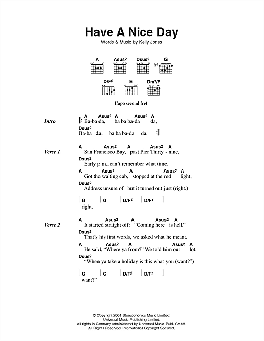 Have A Nice Day (Guitar Chords/Lyrics) von Stereophonics