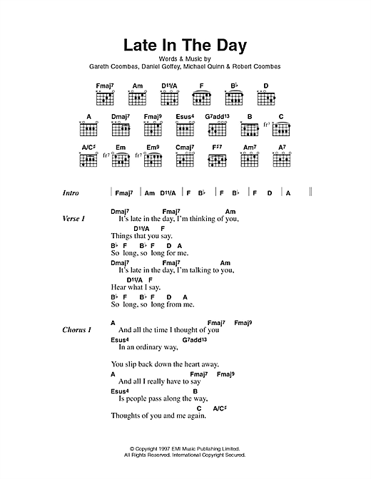 Late In The Day (Guitar Chords/Lyrics) von Supergrass