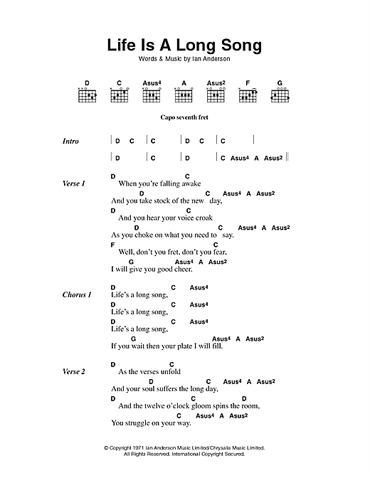 Life Is A Long Song (Guitar Chords/Lyrics) von Jethro Tull