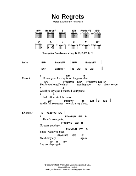 No Regrets (Guitar Chords/Lyrics) von Scott Walker