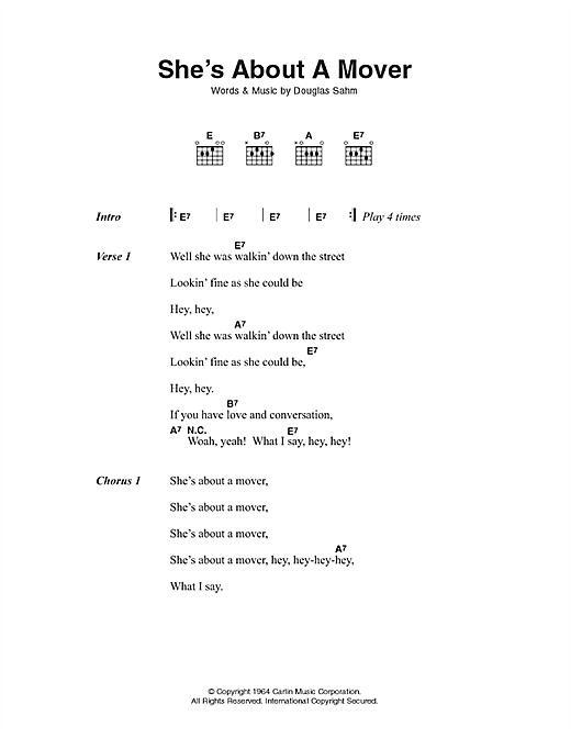 She's About A Mover (Guitar Chords/Lyrics) von The Sir Douglas Quintet