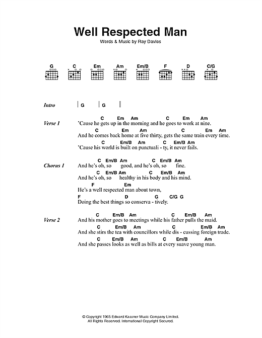 A Well Respected Man (Guitar Chords/Lyrics) von The Kinks