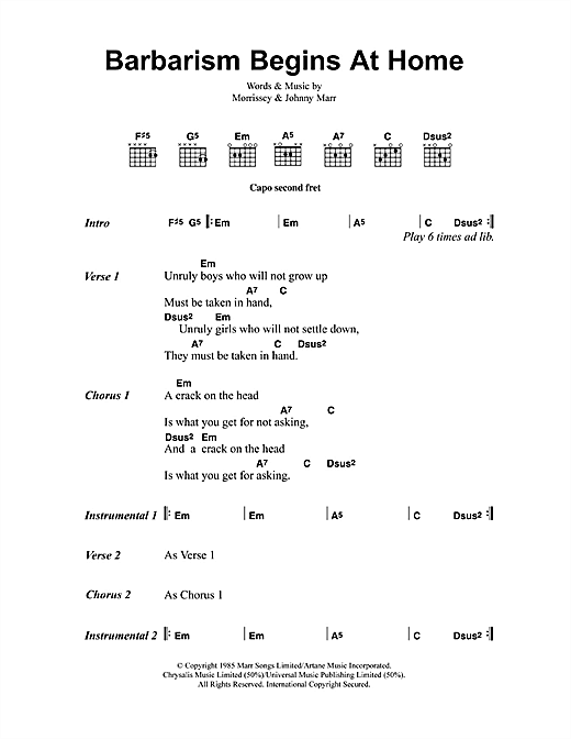 Barbarism Begins At Home (Guitar Chords/Lyrics) von The Smiths