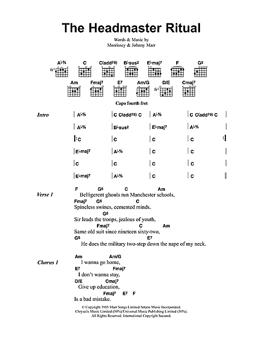 The Headmaster Ritual (Guitar Chords/Lyrics) von The Smiths