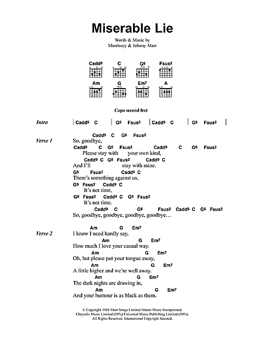 Miserable Lie (Guitar Chords/Lyrics) von The Smiths