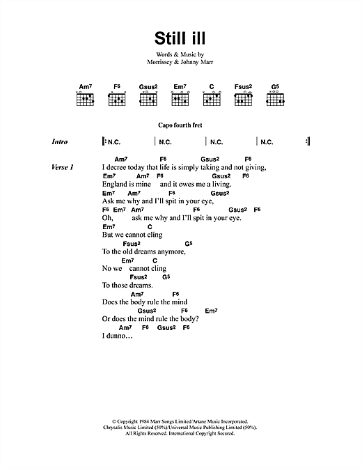 Still Ill (Guitar Chords/Lyrics) von The Smiths