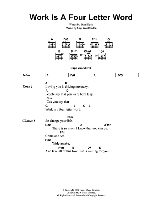 Work Is A Four Letter Word (Guitar Chords/Lyrics) von The Smiths