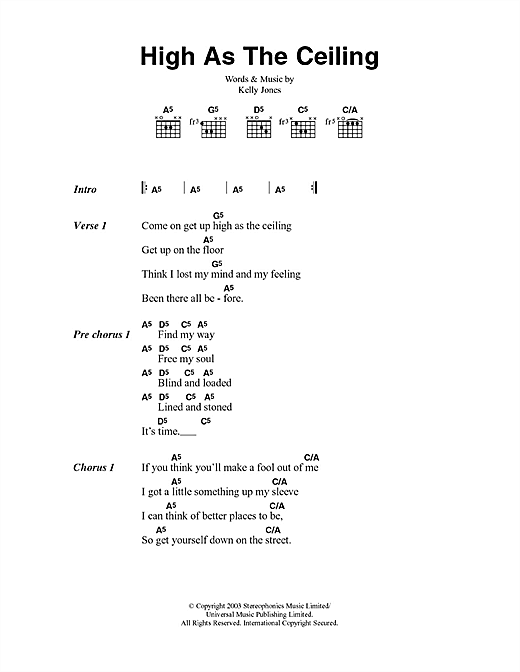 High As The Ceiling (Guitar Chords/Lyrics) von Stereophonics