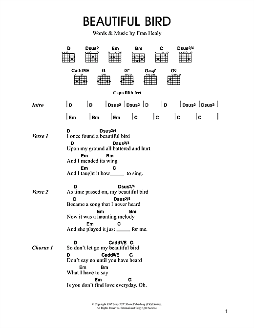 Beautiful Bird (Guitar Chords/Lyrics) von Travis