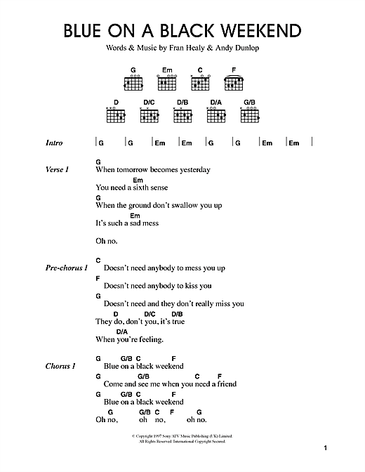 Blue On A Black Weekend (Guitar Chords/Lyrics) von Travis