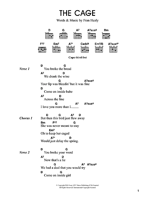 The Cage (Guitar Chords/Lyrics) von Travis