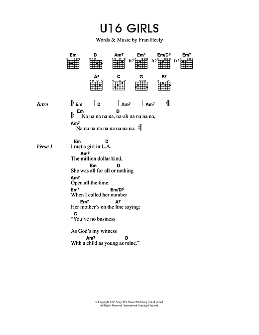 U16 Girls (Guitar Chords/Lyrics) von Travis