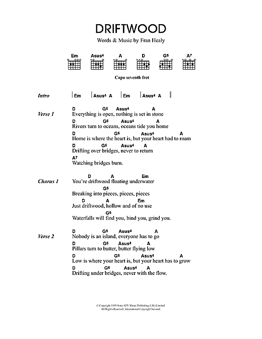 Driftwood (Guitar Chords/Lyrics) von Travis