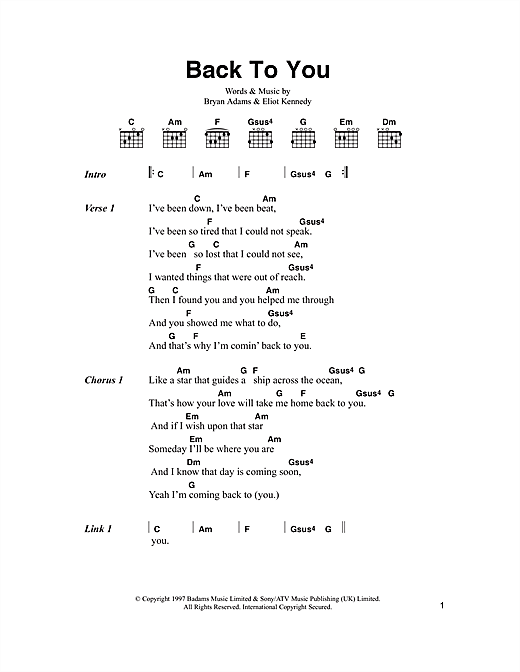 Back To You (Guitar Chords/Lyrics) von Bryan Adams