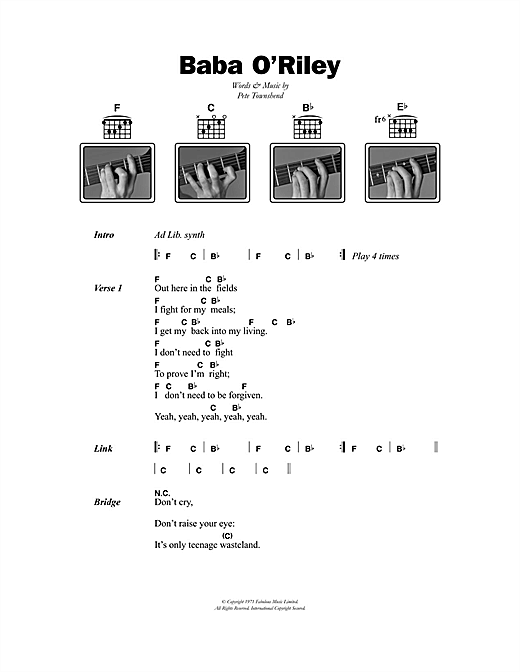 Baba O'Riley (Guitar Chords/Lyrics) von The Who