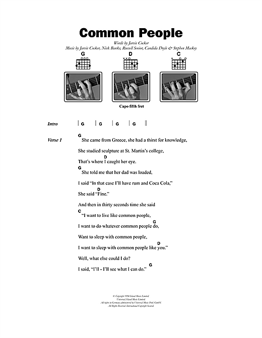 Common People (Guitar Chords/Lyrics) von Pulp