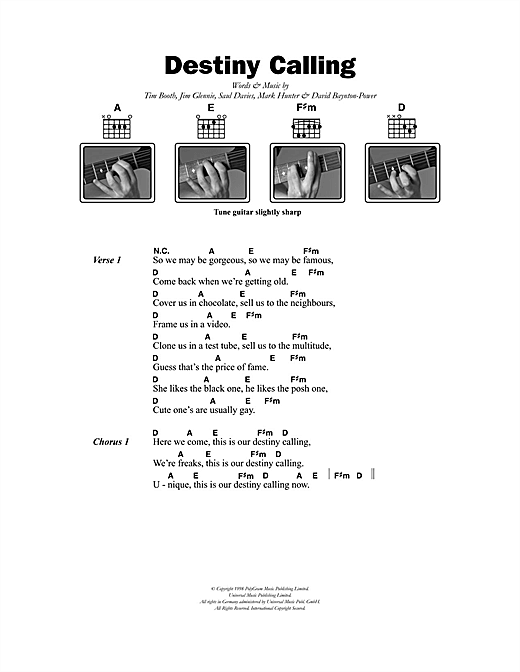 Destiny Calling (Guitar Chords/Lyrics) von James