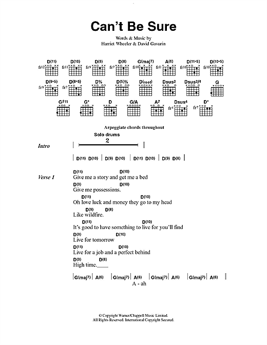 Can't Be Sure (Guitar Chords/Lyrics) von The Sundays