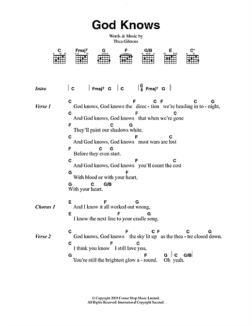 God Knows (Guitar Chords/Lyrics) von Thea Gilmore