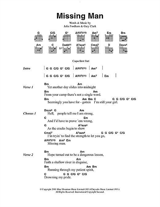 Missing Man (Guitar Chords/Lyrics) von Julia Fordham