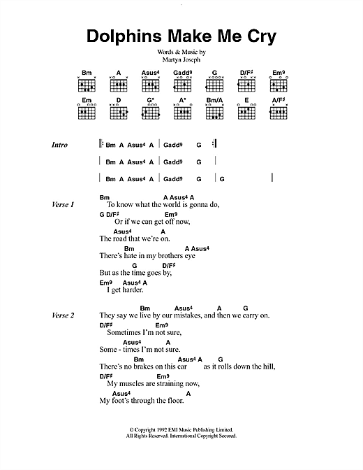 Dolphins Make Me Cry (Guitar Chords/Lyrics) von Martyn Joseph