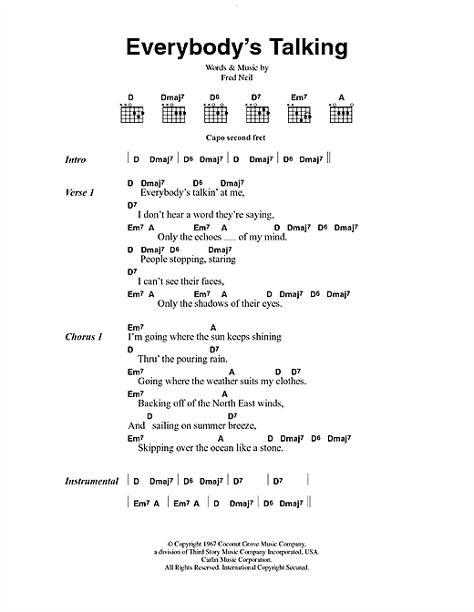 Everybody's Talkin' (Guitar Chords/Lyrics) von Nilsson