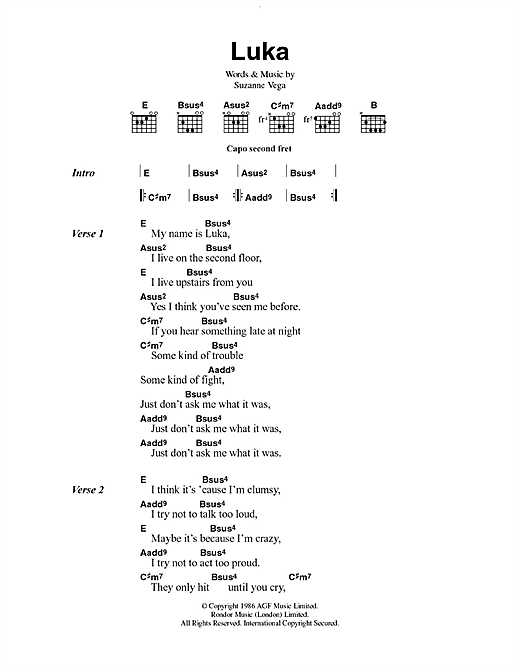 Luka (Guitar Chords/Lyrics) von Suzanne Vega