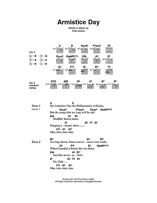 Armistice Day (Guitar Chords/Lyrics) von Paul Simon