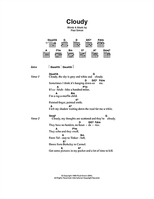 Cloudy (Guitar Chords/Lyrics) von Simon & Garfunkel