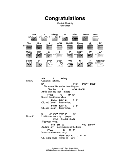 Congratulations (Guitar Chords/Lyrics) von Paul Simon