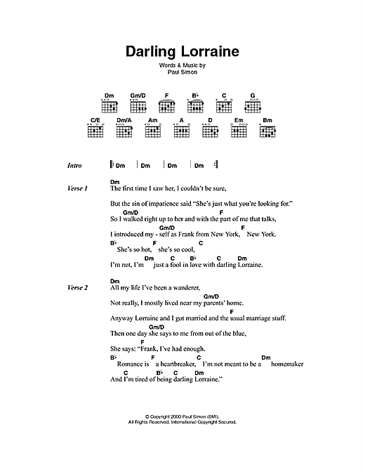 Darling Lorraine (Guitar Chords/Lyrics) von Paul Simon