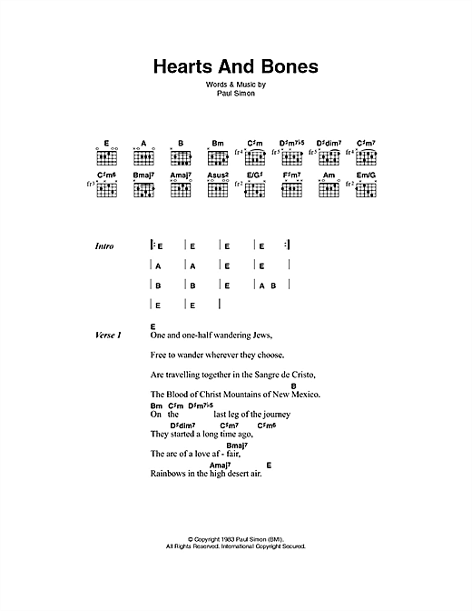 Hearts And Bones (Guitar Chords/Lyrics) von Paul Simon