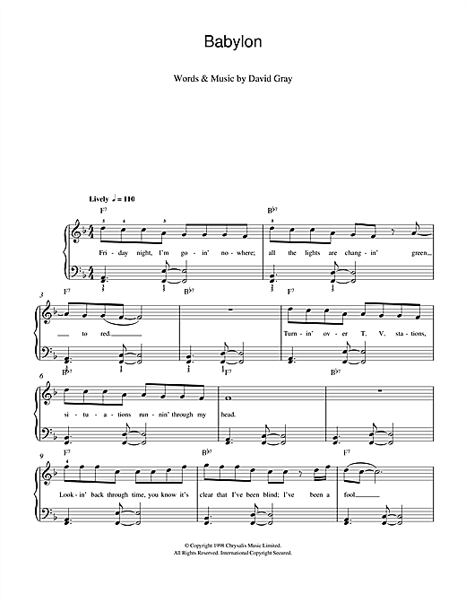Babylon (Beginner Piano) von David Gray