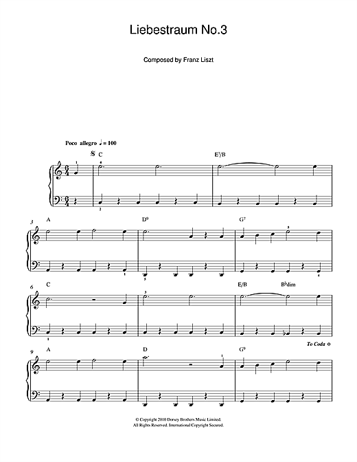 Liebestraum, Notturno No. 3 (Love's Dream) (Beginner Piano) von Franz Liszt
