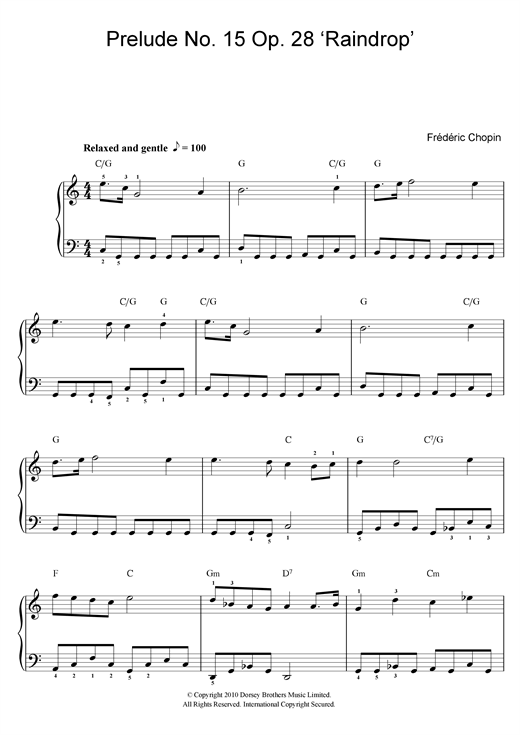 Prelude No.15, Op.28 'Raindrop' (Beginner Piano) von Frederic Chopin