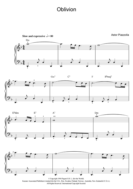 Oblivion (Easy Piano) von Astor Piazzolla