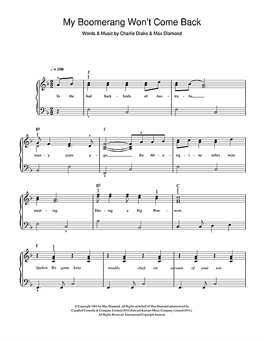 My Boomerang Won't Come Back (Easy Piano) von Charlie Drake