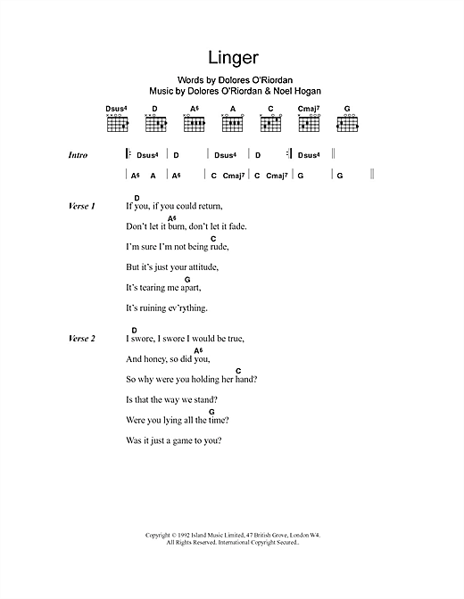 Linger (Guitar Chords/Lyrics) von The Cranberries