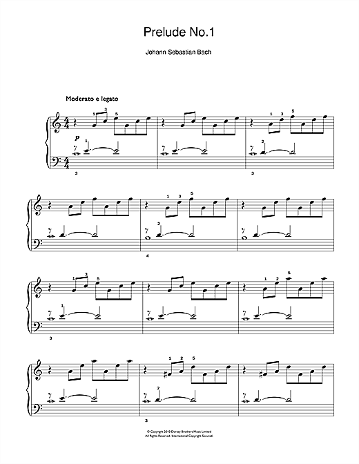 Prelude No.1 in C Major (from The Well-Tempered Clavier, Bk.1) (Beginner Piano) von Johann Sebastian Bach