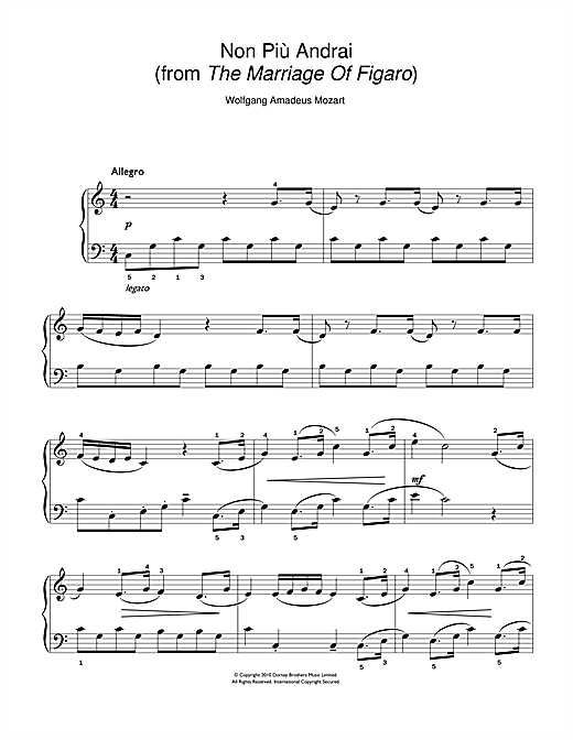 Non Pi Andrai (from The Marriage Of Figaro) (Easy Piano) von Wolfgang Amadeus Mozart